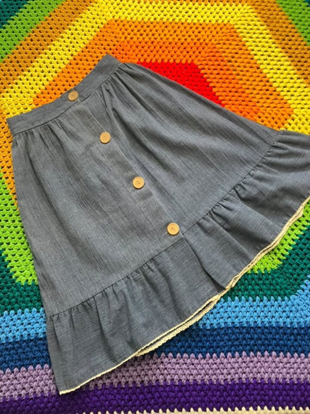 70's Vintage Blue Jean Denim Prairie Cottagecore Mini Skirt